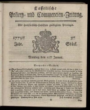 3tes Stueck, Montag den 18ten Januar. 1779