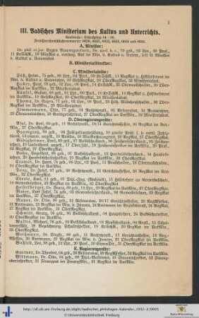 III. Badisches Ministerium des Kultus und Unterrichts.