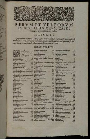 Rerum Et Verborum In Hoc Adagiorum Opere Præcipue memorabilium, Index.