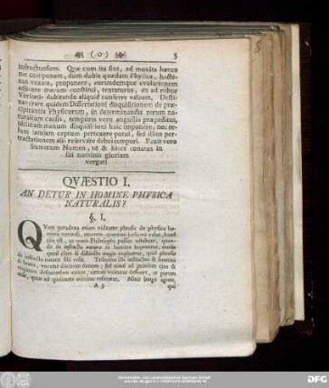 Quaestio I. An Detur In Homine Physica Naturalis?