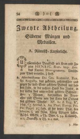 Zweyte Abtheilung. Silberne Münzen und Medaillen