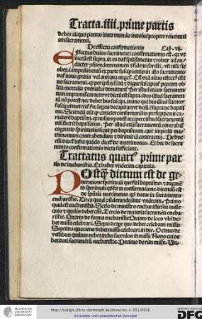 Tractatus quartus prime partis de eucharistia, et habet undecim capitula.