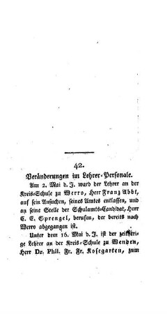 Veränderungen im Lehrer-Personale : [42.]