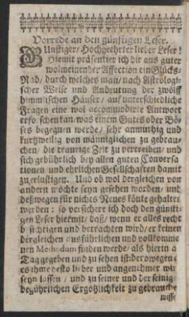 Vorrede an den günstigen Leser