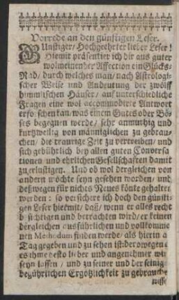 Vorrede an den günstigen Leser