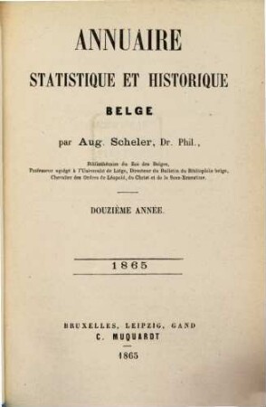 Annuaire statistique et historique Belge. 12