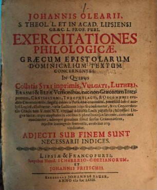 Exercitationes philologicae, graecum epistolarum dominicalium textum concernentes