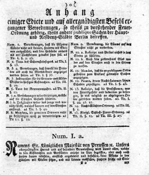 Anhang einiger Edicte und auf allergnädigsten Befehl ergangener Verordnungen [...]