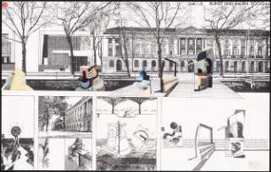 Umgestaltung des zugeschütteten Stadtkanals zur Kunstmeile, Yorckstraße, Potsdam Schinkelwettbewerb 1993: Perspektivische Ansichten (Collage)