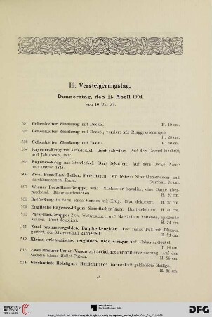 III. Versteigerungstag. Donnerstag, den 14. April 1904 (Nr. 501-700)