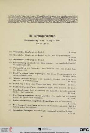 III. Versteigerungstag. Donnerstag, den 14. April 1904 (Nr. 501-700)