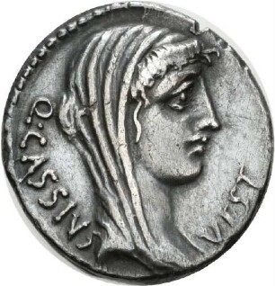 Denar des Q. Cassius Longinus mit Darstellung des Vesta-Tempels