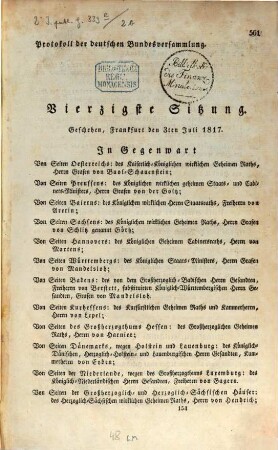 Protokolle der Deutschen Bundesversammlung. [2.] 1817,[b] = Sitzung 1 - 58 = Juli - Dez.