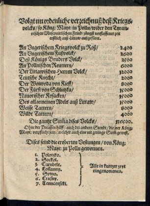 Volgt nu ordenliche verzeichnuß deß Kriegsvolcks ...