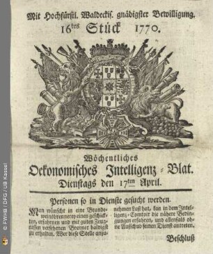 16tes Stueck, Dienstags den 17ten April 1770