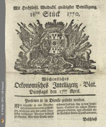 16tes Stueck, Dienstags den 17ten April 1770