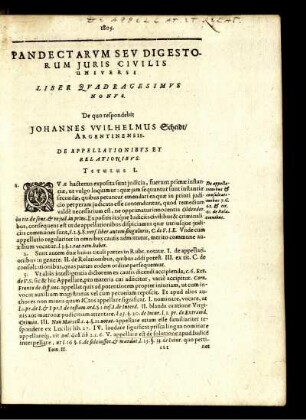 ... Liber Quadragesimus Nonus ... De Appellationibus Et Relationibus