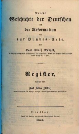 Neuere Geschichte der Deutschen von der Reformation bis zur Bundes-Acte. [13], Register