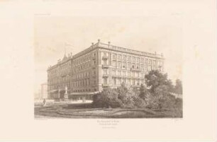 Hotel Kaiserhof, Berlin: Perspektivische Ansicht (aus: Atlas zur Zeitschrift für Bauwesen, hrsg. v. F. Endell, Jg. 27, 1877)