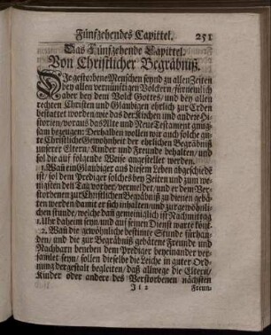Das Fünfzehende Capittel. Von Christlicher Begräbniß. - Das Sechszehende Capittel. Form der Ordination eines Predigers.