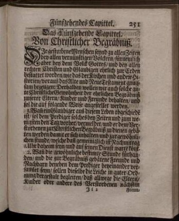 Das Fünfzehende Capittel. Von Christlicher Begräbniß. - Das Sechszehende Capittel. Form der Ordination eines Predigers.