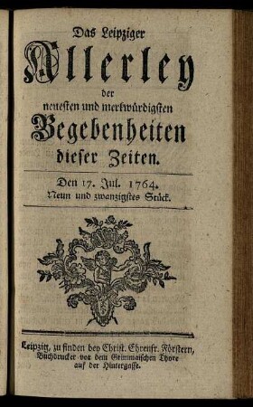 Den 17. Jul. 1764. Neun und zwanzigstes Stück.