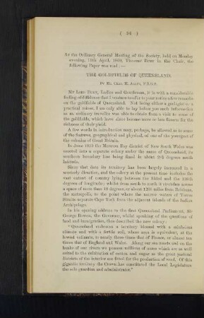 The Goldfields of Queensland.