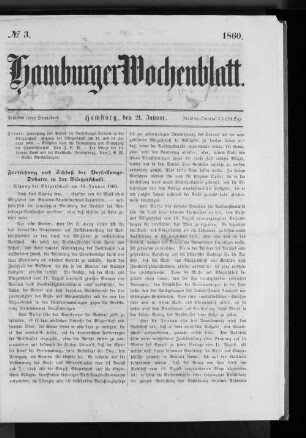 Nr. 3 1860. Hamburger Wochenblatt.