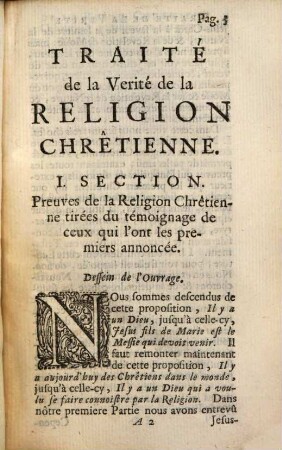 Traité De La Verité De La Religion Chrêtienne, 2. Seconde Partie. Où l'on établit la Religion Chrêtienne par ses propres caracteres