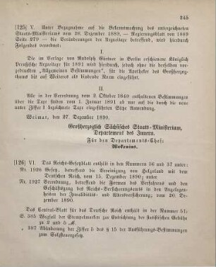 125. Ministerial-Bekanntmachung, die Arzneitaxe für 1891 betreffend