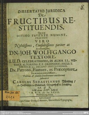 Dissertatio Juridica De Fructibus Restituendis