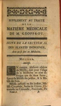 Suite De La Matiére Médical De M. Geoffroy. Tome Premier, Traité des Végétaux