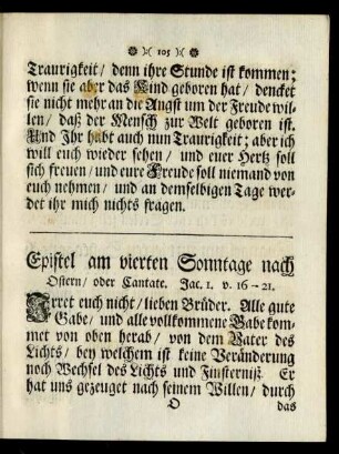 Epistel am vierten Sonntage nach Ostern/ oder Cantate.