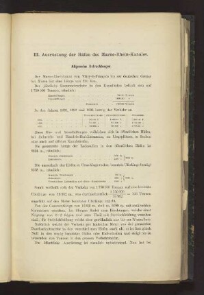 III. Ausrüstung der Häfen des Marne-Rhein-Kanales.
