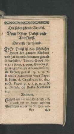 Der siebenzehende Artickel. Vom Röm. Pabst und AntiChrist.