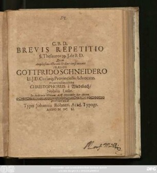 Brevis Repetitio §. Thesauros 39. I. de R.D.