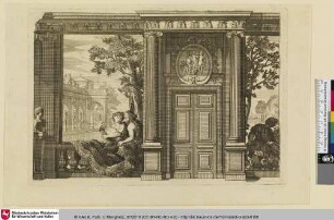[Nouveaux Livre de Lembris de Revestement a Panneaux.; Entwurf einer Wandverkleidung mit Kassettentür und Wandmalerei]