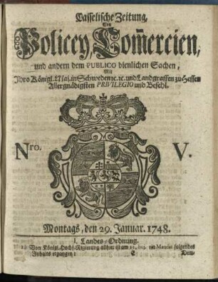 Nro. V, Montags, den 29. Januar 1748