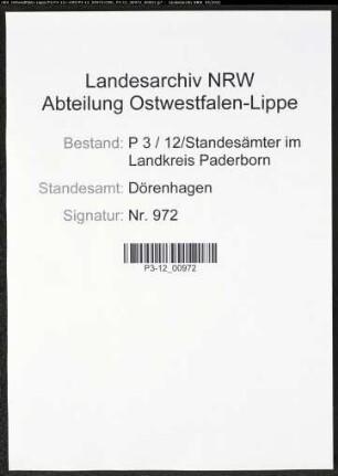 Heiratsregister Standesamt Dörenhagen
