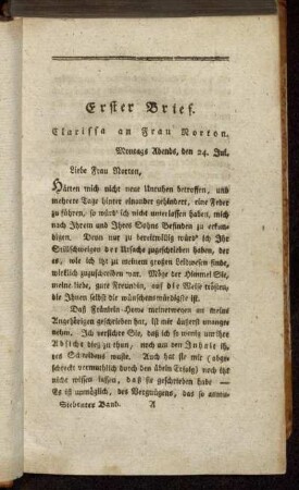 Erster Brief. Clarissa an Frau Norton. - Fünfter Brief. Belford an Lovelace.