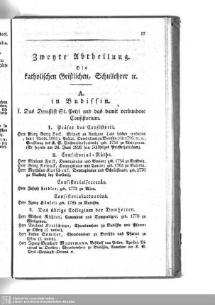 Zweyte Abtheilung. Die katholischen Geistlichen, Schullehrer etc.