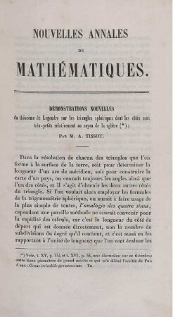 Démonstrations nouvelles du théorème de Legendre sur les triangles sphériques dont les côtés sont très-petits relativement au rayon de la sphère.