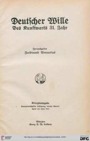 31,3: Deutscher Wille: des Kunstwarts