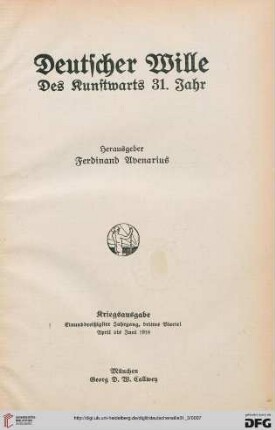 31,3: Deutscher Wille: des Kunstwarts