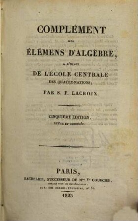 Complèment des Elémens d'Algèbre