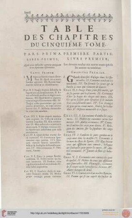 Table des chapitres du cinquième tome