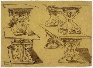 Tische aus einem Werk von Vredeman de Vries, verzierte Tische