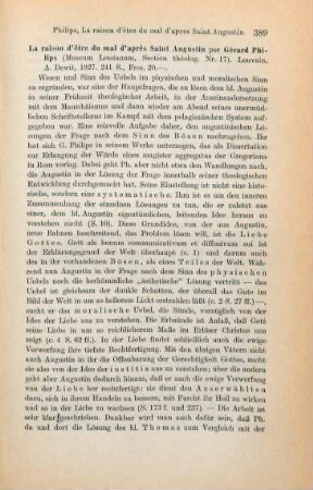 389-390 [Rezension] Philips, Gérard, La Raison d'être du mal d'après saint Augustin