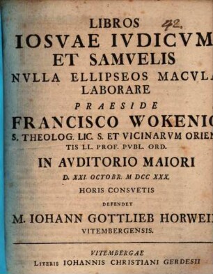 Libros Iosvae, Ivdicvm Et Samvelis Nvlla Ellipseos Macvla Laborare