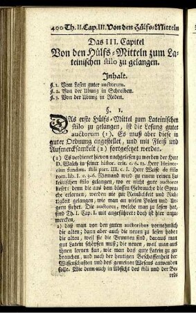 Das III. Capitel Von den Hülfs-Mitteln zum Lateinschen stilo zu gelangen.